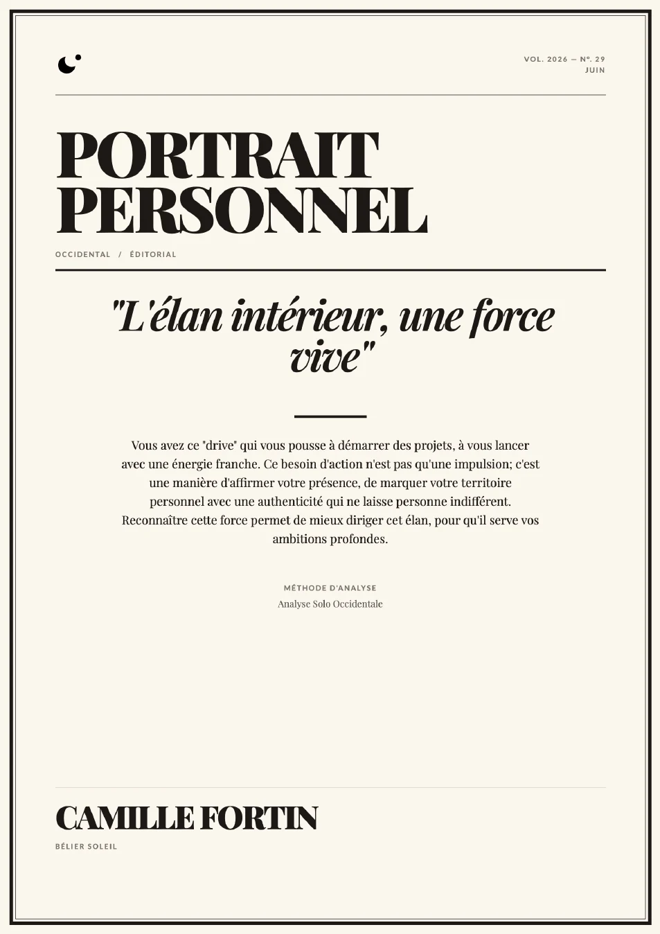 Aperçu de rapport — Camille Fortin, Portrait personnel